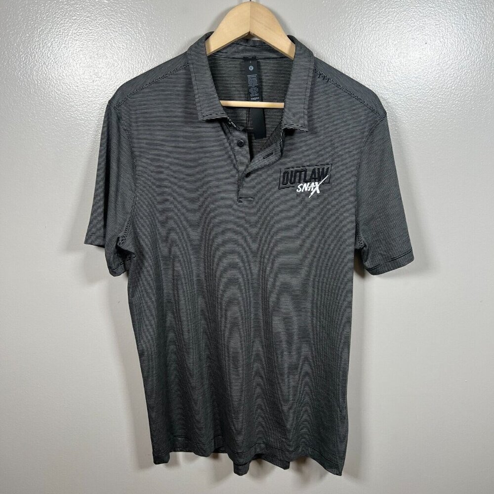 Lululemon Evolution Polo Shirt Mens Size Large Gray Outlaw Snax Logo Work